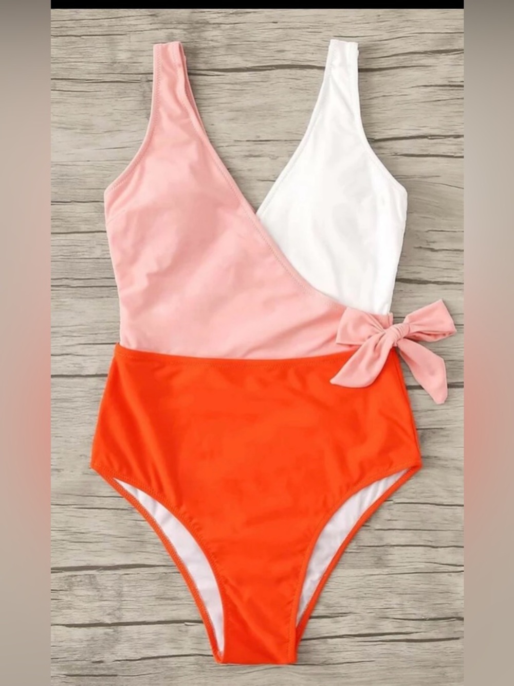 SHEIN Colorblock One-Piece Swimsuit in Orange, Peach & White